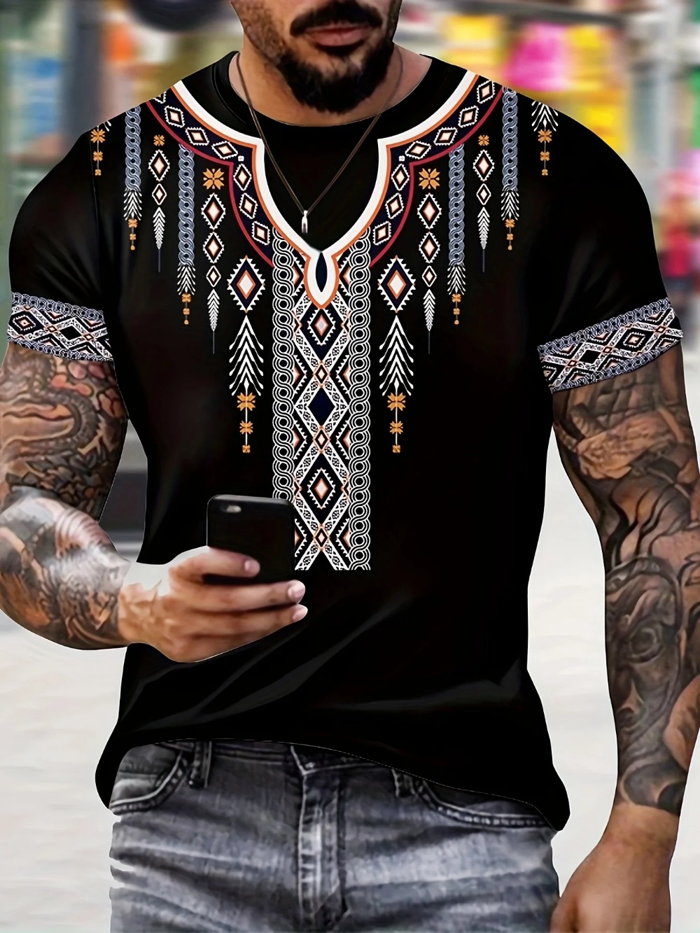 Y2K Ethnic Fashion - Etnik Stil Desen Yaratıcı Digita3DPrint Spor