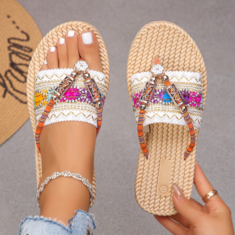 Ethnic Modern Fashion - Kadın Terlik Açık El Dokuma Ayakkabı