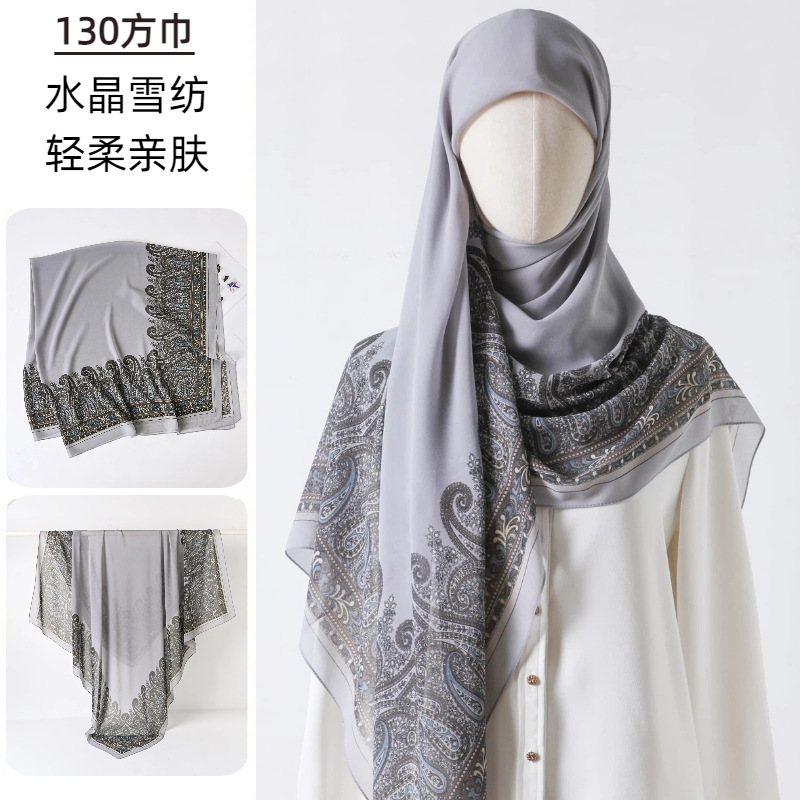 Go Ethnic Fashion - Büyük Kare Eşarp Baskılı Gazlı Bez