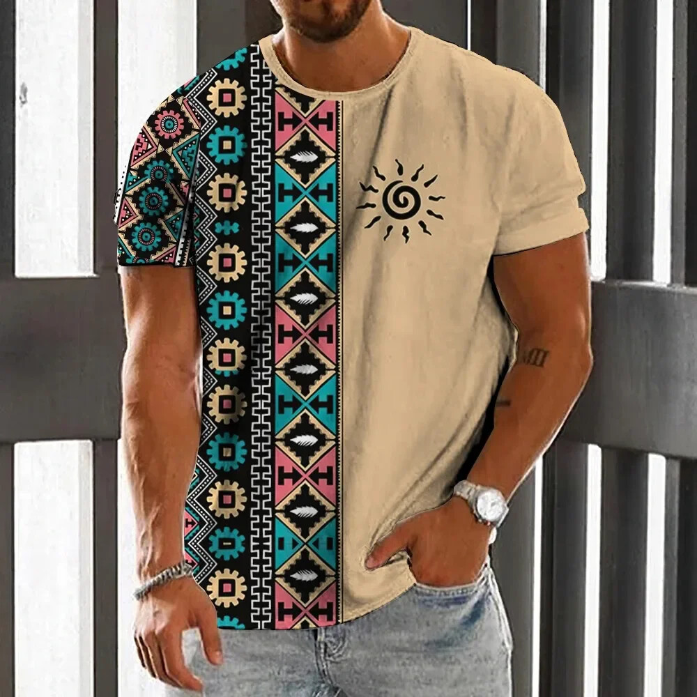 Men'S Ethnic Fashion Trends - Vintage Etnik Stil erkek tişört Yaz