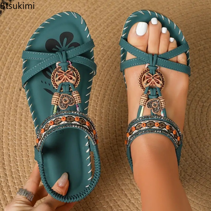 Ethnic Fashion In - Kadın Bohemian Sandalet Açık Plaj Elbise