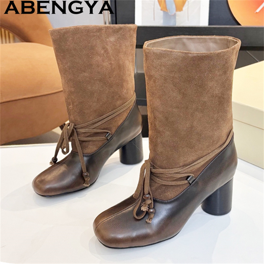 Ethnic Fashion Week - ABENGYA Kalın Topuklu Orta Boy Çizmeler